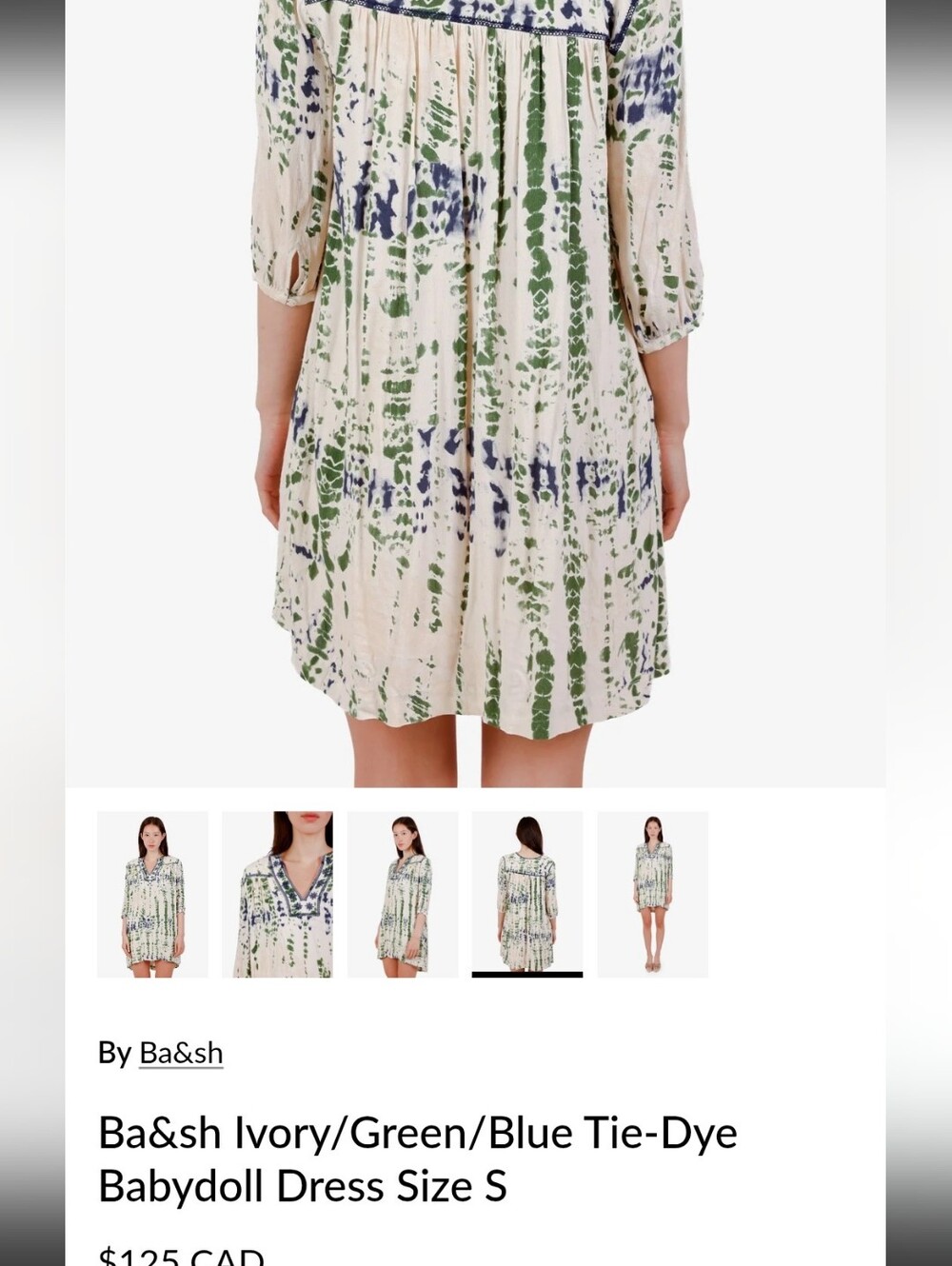 ba&sh Ivory Babydoll Dress with Green & Blue Tie-Dye